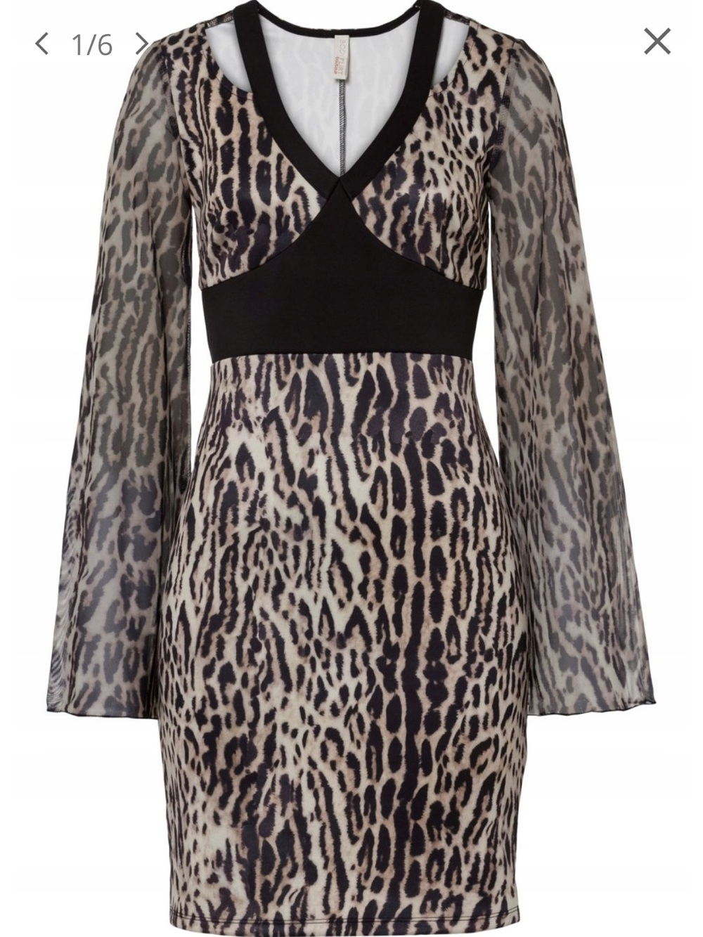 VENUS Black and Tan Animal Print Long Sleeve Mini Dress